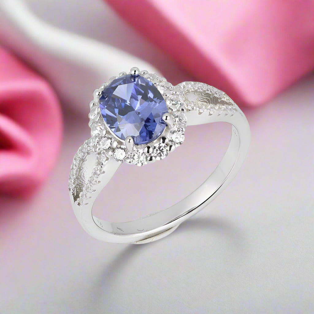 1.0 ct Blue Sapphire Oval Cut Halo Engagement Ring-Black Diamonds New York