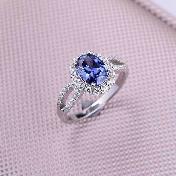 1.0 Carat Blue Sapphire Oval Cut Halo Engagement Ring - Black Diamonds New York