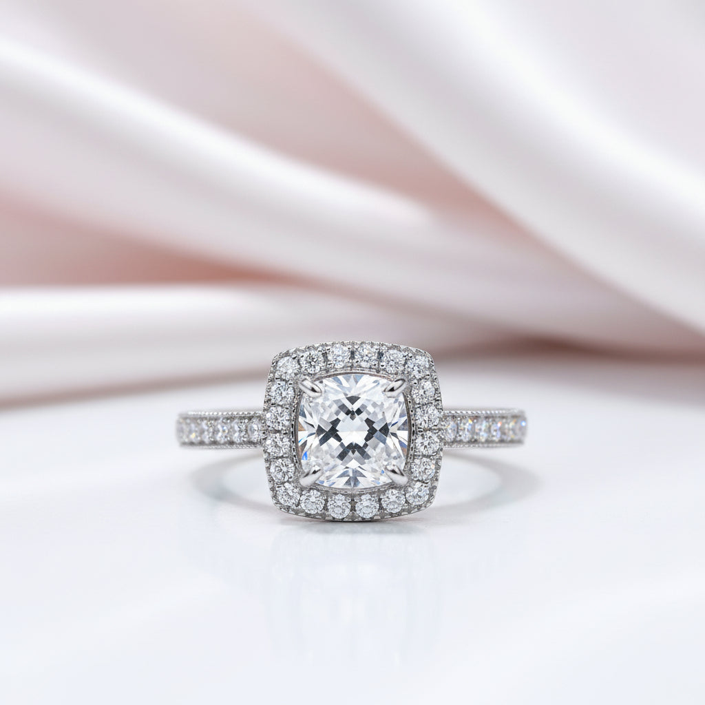 1.0 ct Cushion Cut Diamond Option Halo Ring Set-Black Diamonds New York