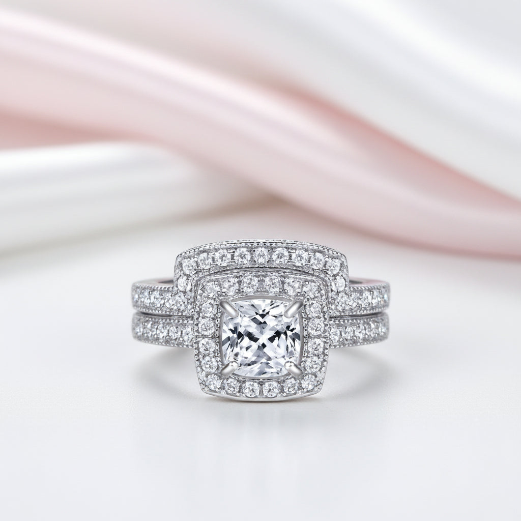 1.0 ct Cushion Cut Diamond Option Halo Ring Set-Black Diamonds New York