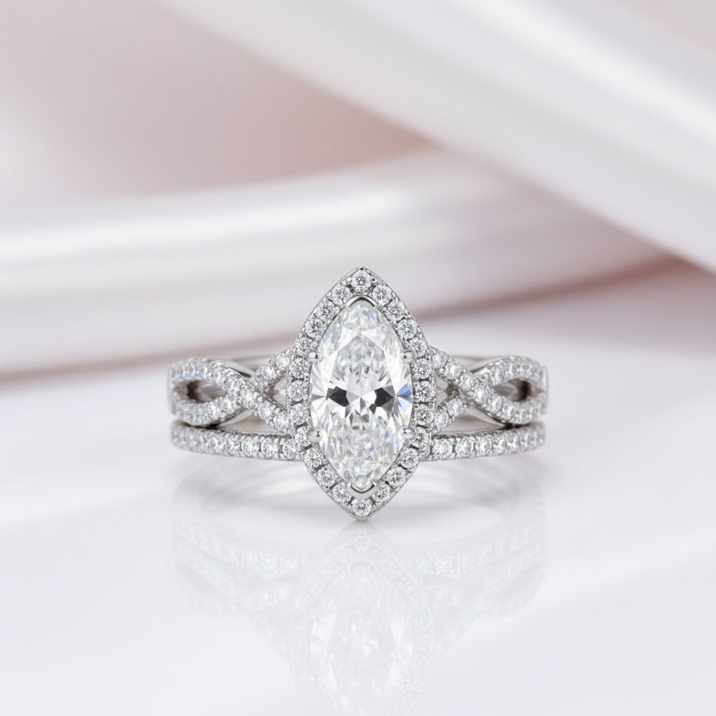 1.0 ct Marquise Cut Diamond Option White Gold Engagement Ring Set-Black Diamonds New York
