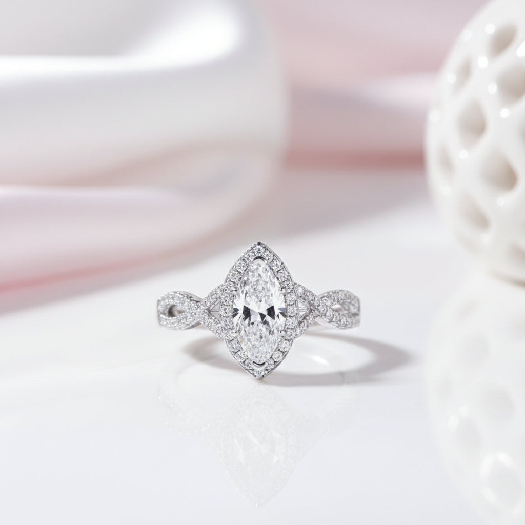 1.0 ct Marquise Cut Diamond Option White Gold Engagement Ring Set-Black Diamonds New York