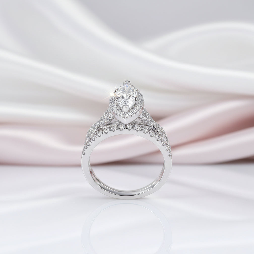 1.0 ct Marquise Cut Diamond Option White Gold Engagement Ring Set-Black Diamonds New York