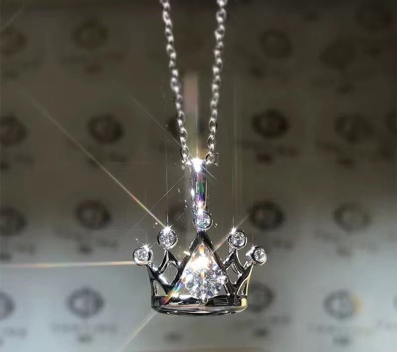 1.0 ct Round Cut Moissanite Crown Necklace-Black Diamonds New York