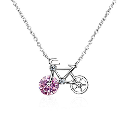 JoyceJelly S925 Sterling Silver 1ct Round Moissanite Necklace Women&#39;s Simple Lovely Bicycle Neck Jewelry For Cycling Enthusiasts - Black Diamonds New York