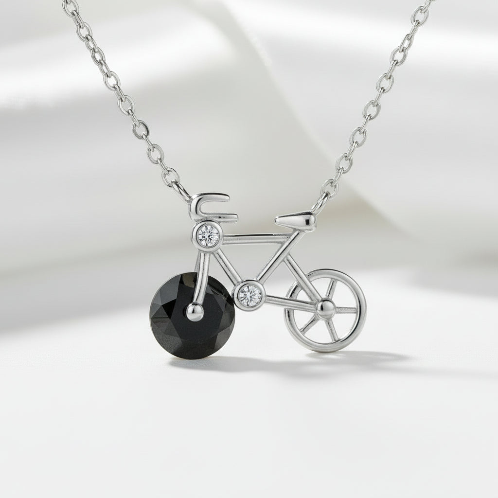 1.0 Ct Round Cut Diamond Cute Bicycle Necklace-Black Diamonds New York
