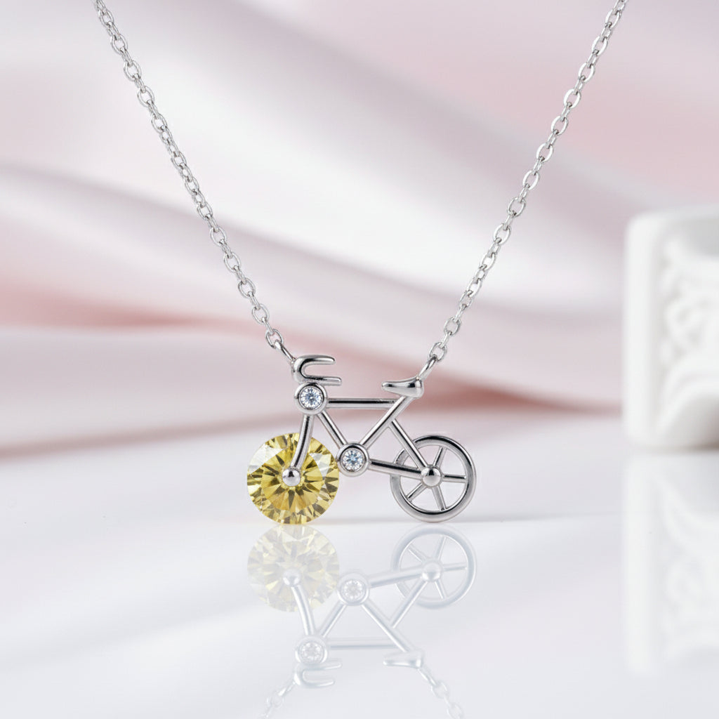 1.0 Ct Round Cut Diamond Cute Bicycle Necklace-Black Diamonds New York