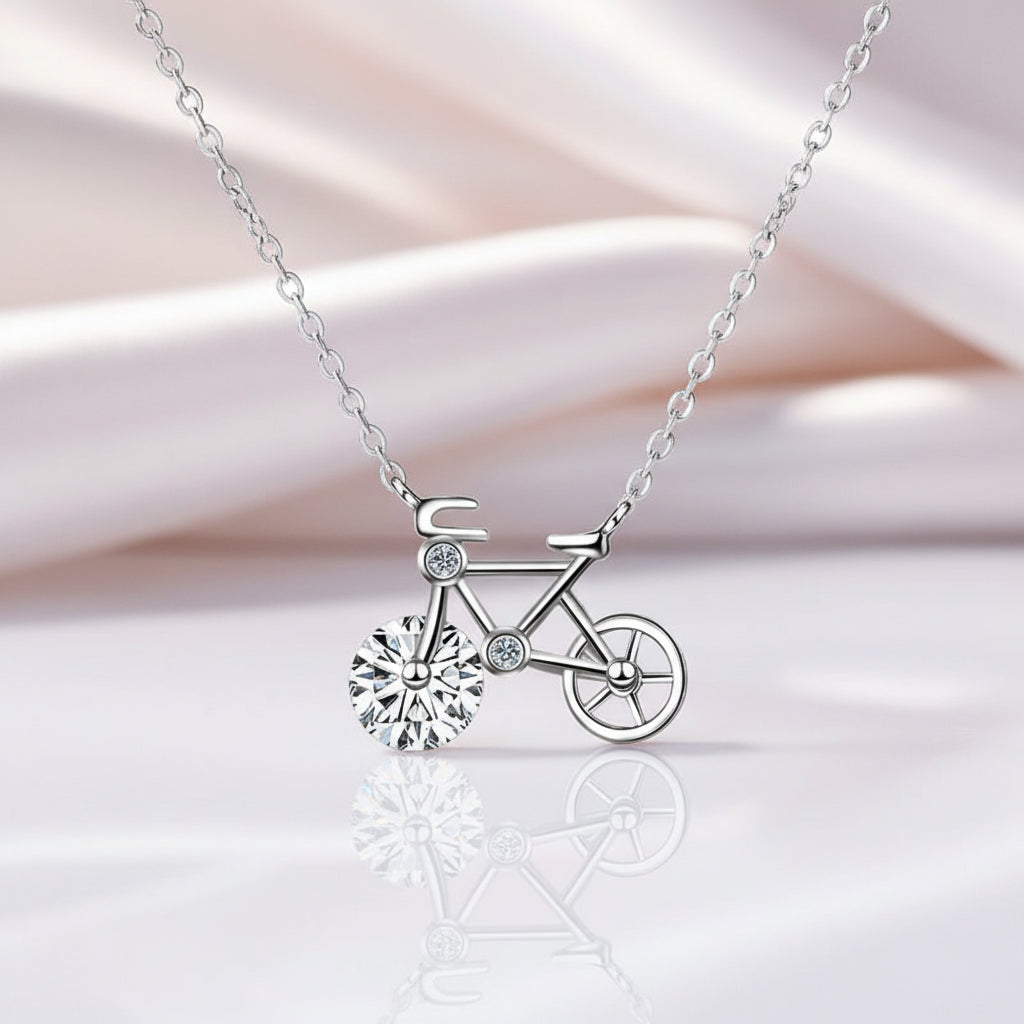 1.0 Ct Round Cut Diamond Cute Bicycle Necklace-Black Diamonds New York