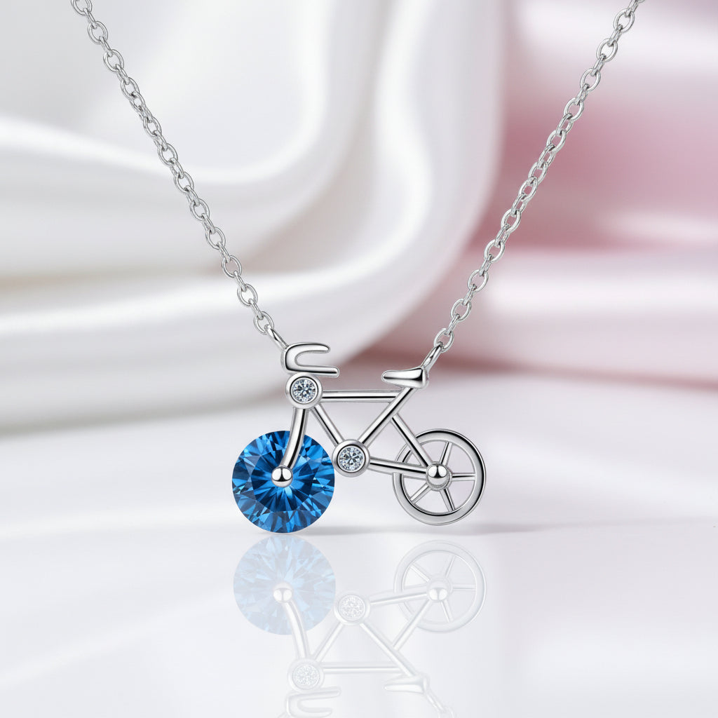 1.0 Ct Round Cut Diamond Cute Bicycle Necklace-Black Diamonds New York