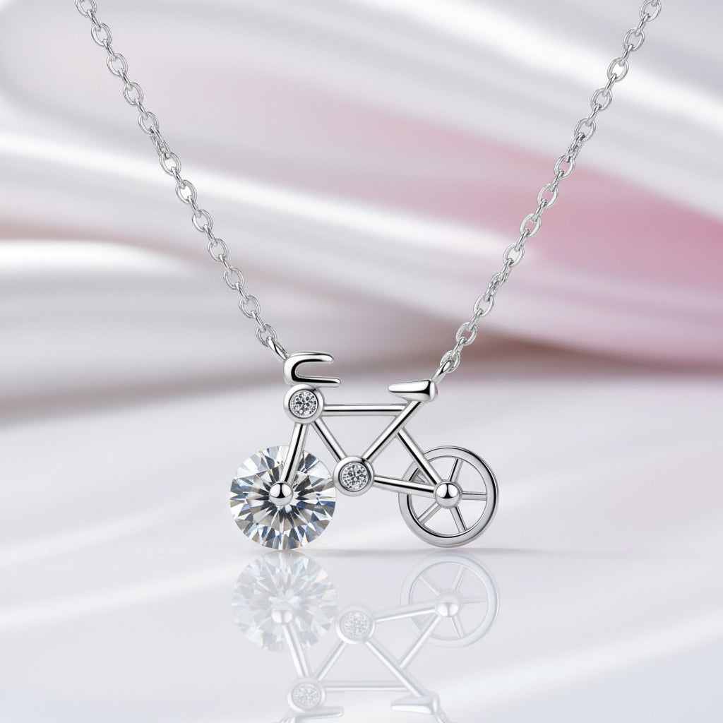 1.0 Ct Round Cut Diamond Cute Bicycle Necklace-Black Diamonds New York