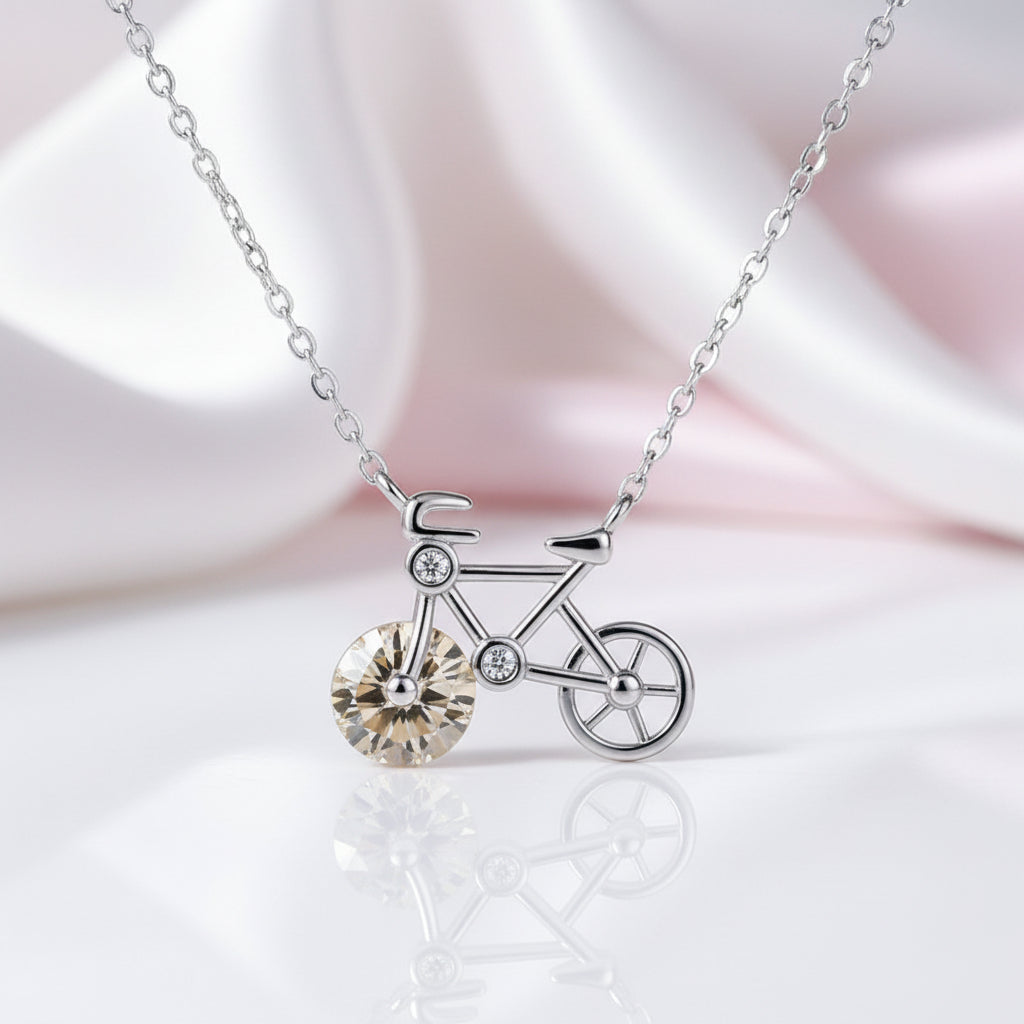 1.0 Ct Round Cut Diamond Cute Bicycle Necklace-Black Diamonds New York