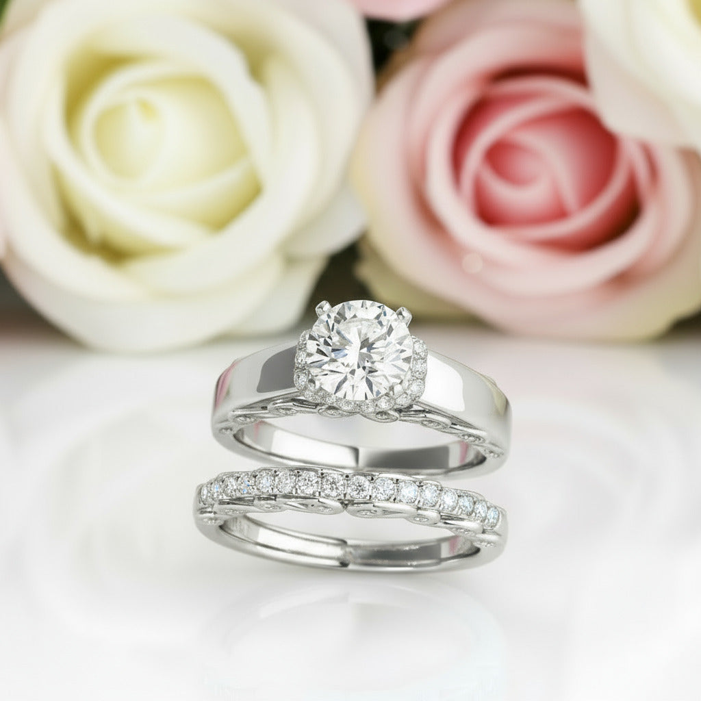 1.0 ct Round Cut Diamond White Gold Solitaire Ring Set-Black Diamonds New York