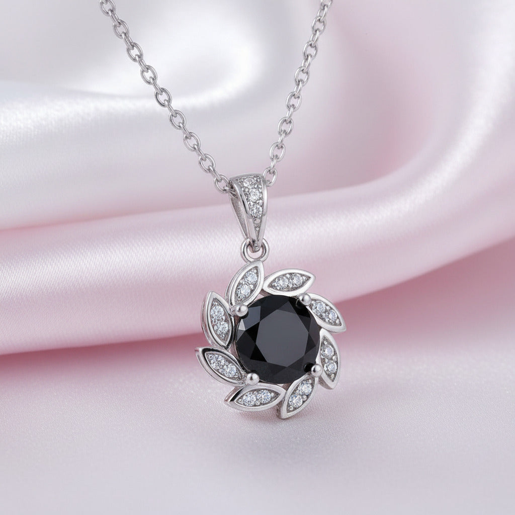1.0 Ct Round Cut Diamond Elegant Flower Design Necklace-Black Diamonds New York