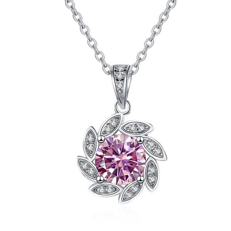 1.0 ct Round Cut Moissanite Elegant Flower Design Necklace-Black Diamonds New York