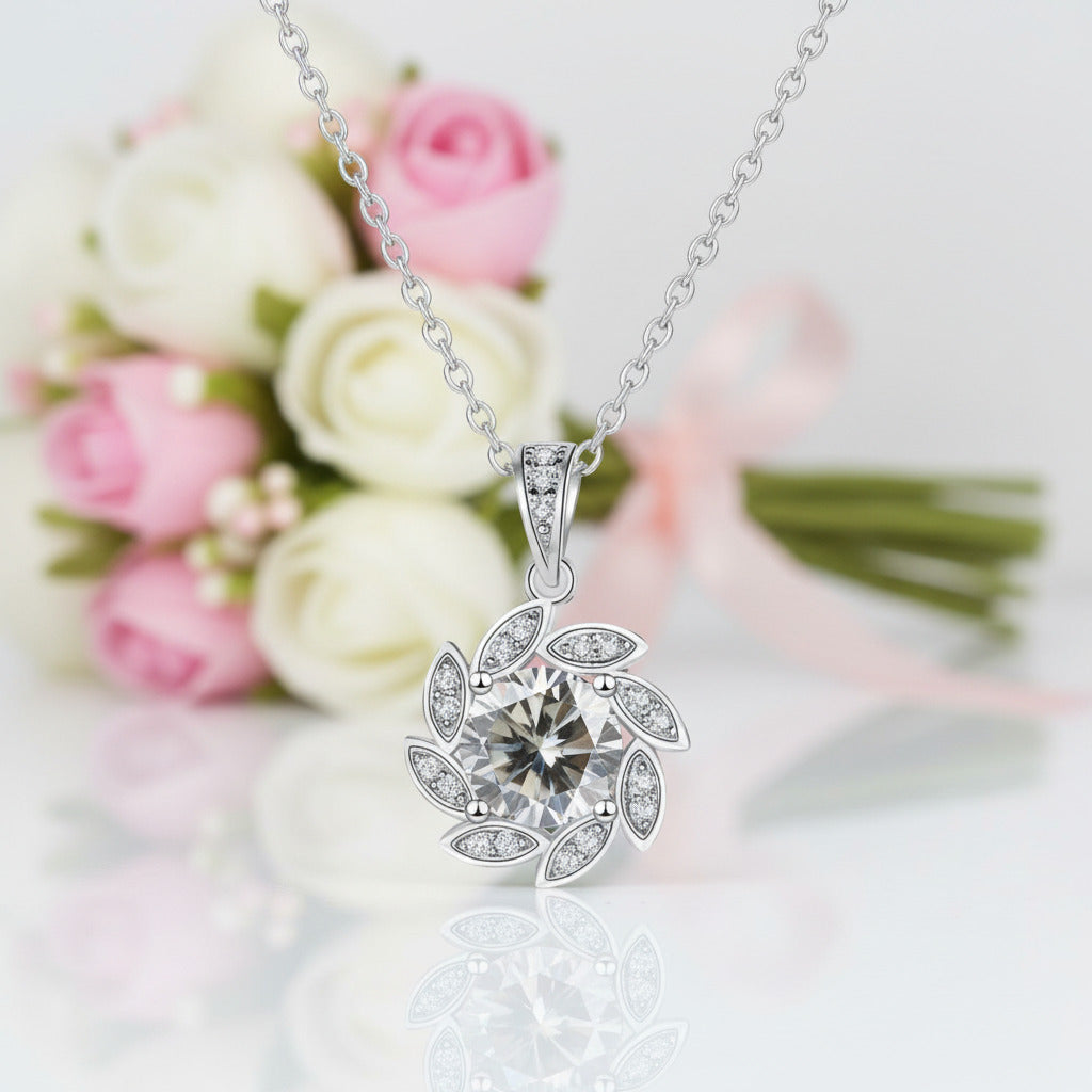 1.0 Ct Round Cut Diamond Elegant Flower Design Necklace-Black Diamonds New York