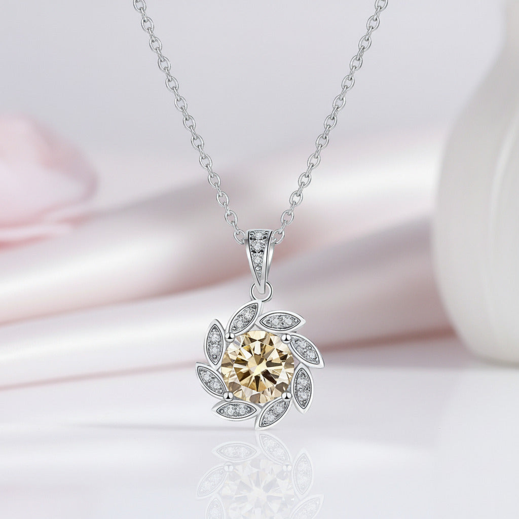 1.0 Ct Round Cut Diamond Elegant Flower Design Necklace-Black Diamonds New York