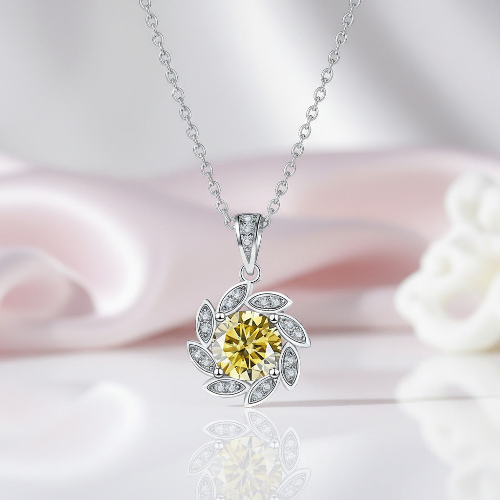 1.0 Ct Round Cut Diamond Elegant Flower Design Necklace-Black Diamonds New York