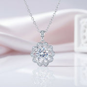 1.0 Ct Round Cut Diamond Flower Necklace-Black Diamonds New York