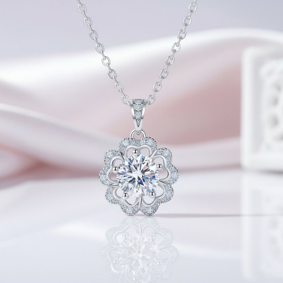 1.0 Ct Round Cut Diamond Flower Necklace-Black Diamonds New York