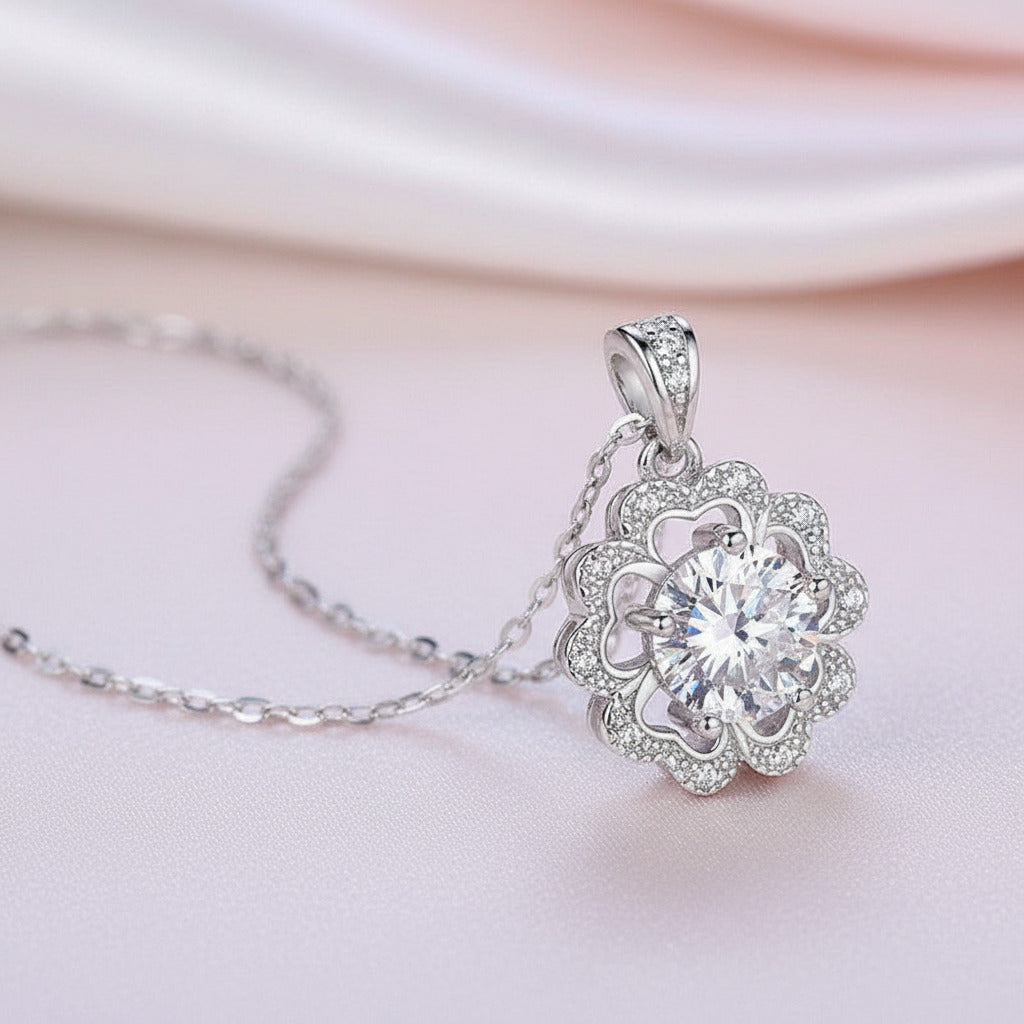 1.0 Ct Round Cut Diamond Flower Necklace-Black Diamonds New York