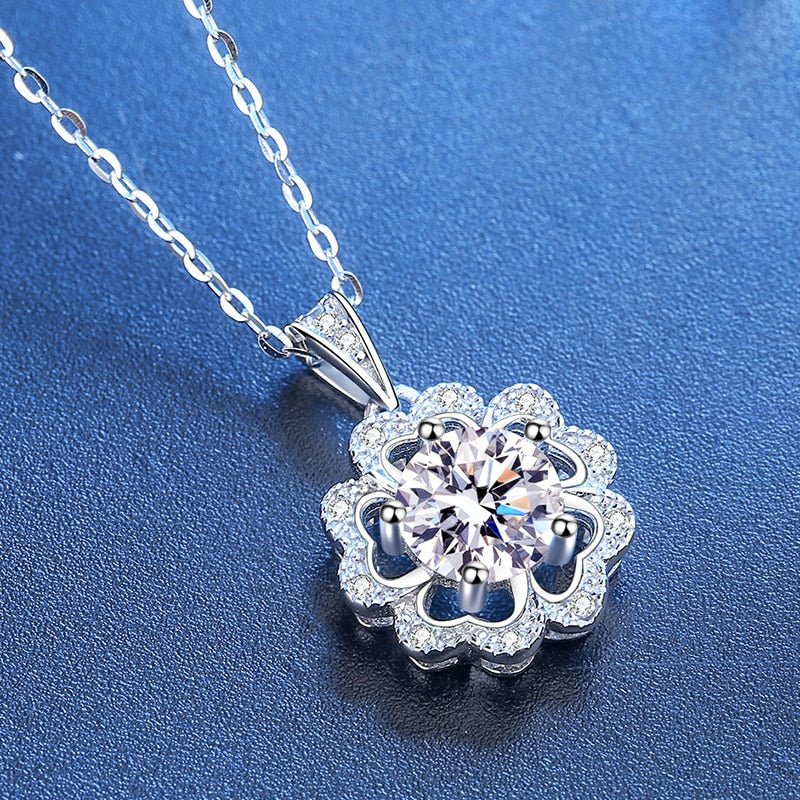 1.0 ct Round Cut Moissanite Flower Necklace from Black Diamonds