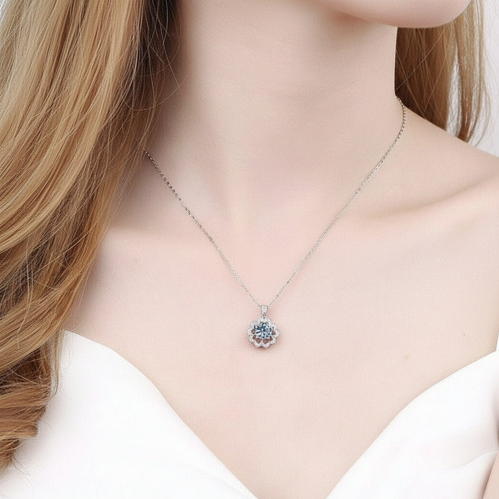 1.0 Ct Round Cut Diamond Flower Necklace-Black Diamonds New York