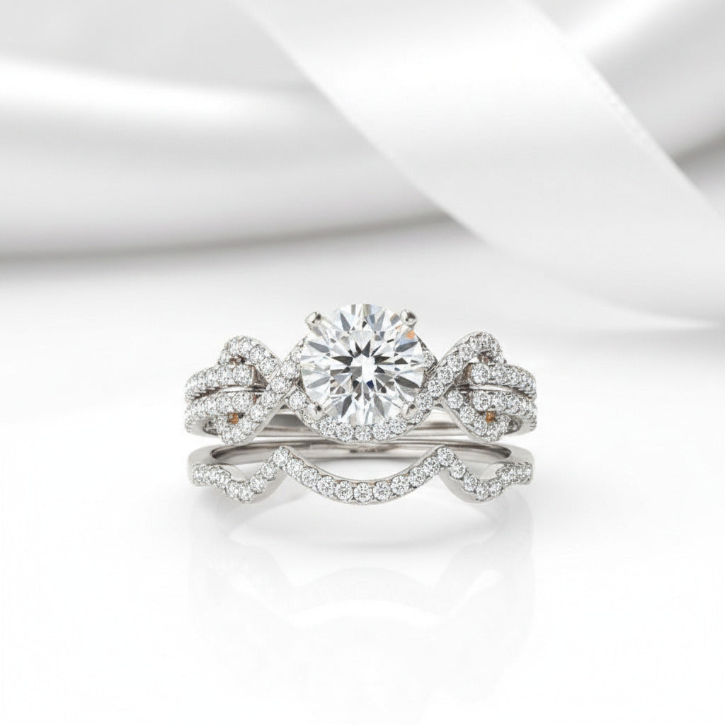 1.0 ct Round Cut Diamond Option Knot Engagement Ring Set-Black Diamonds New York