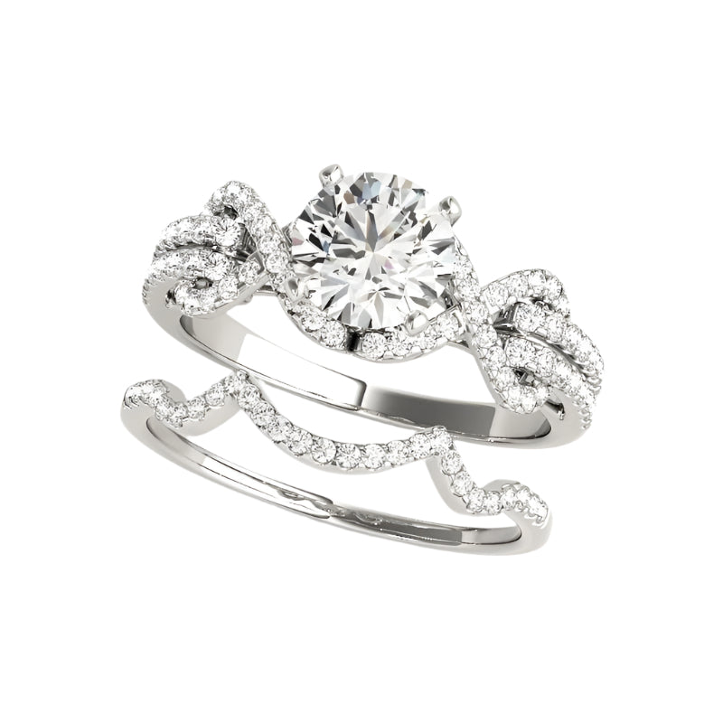 1.0 ct Round Cut Diamond Option Knot Engagement Ring Set-Black Diamonds New York