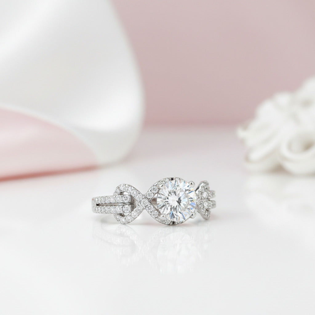 1.0 ct Round Cut Diamond Option Knot Engagement Ring Set-Black Diamonds New York