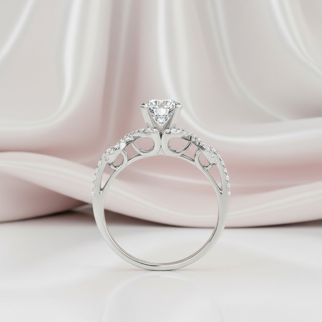 1.0 ct Round Cut Diamond Option Knot Engagement Ring Set-Black Diamonds New York