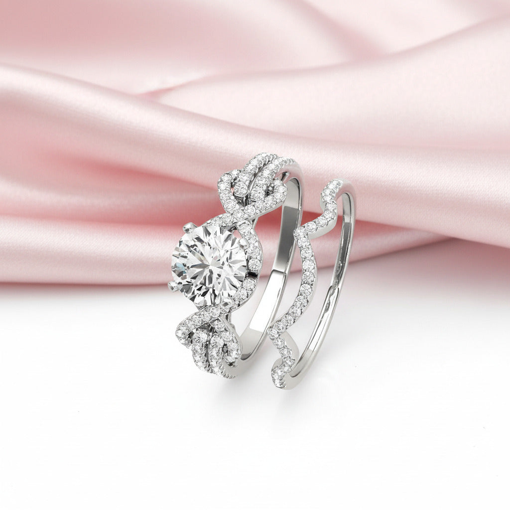 1.0 ct Round Cut Diamond Option Knot Engagement Ring Set-Black Diamonds New York