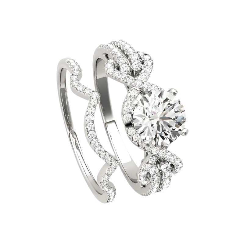 1.0 ct Round Cut Diamond Option Knot Engagement Ring Set-Black Diamonds New York