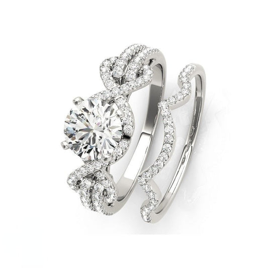 1.0 ct Round Cut Moissanite Knot Engagement Ring Set - Black Diamonds New York
