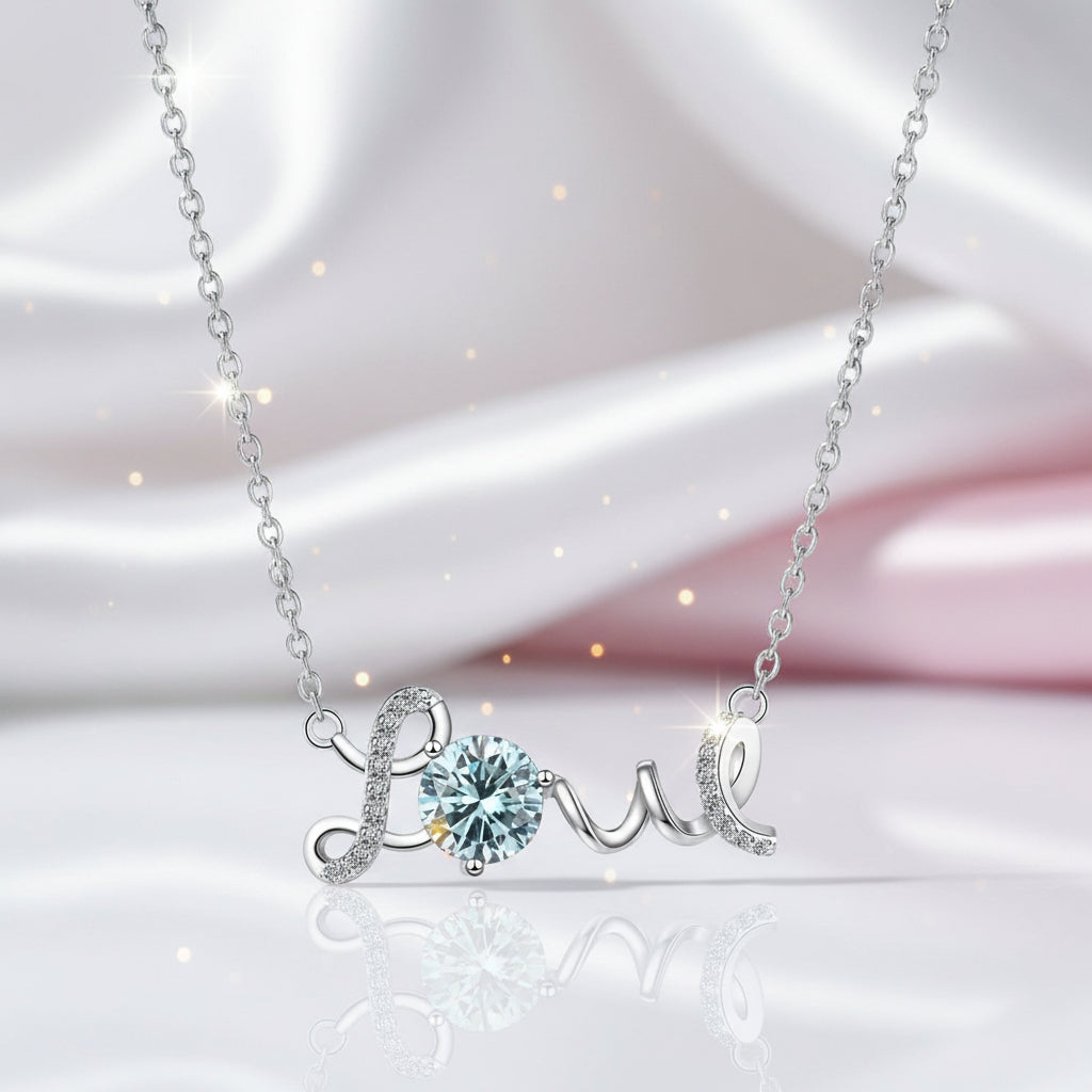 1.0 Ct Round Cut Diamond Birthstone Love Design Necklace-Black Diamonds New York