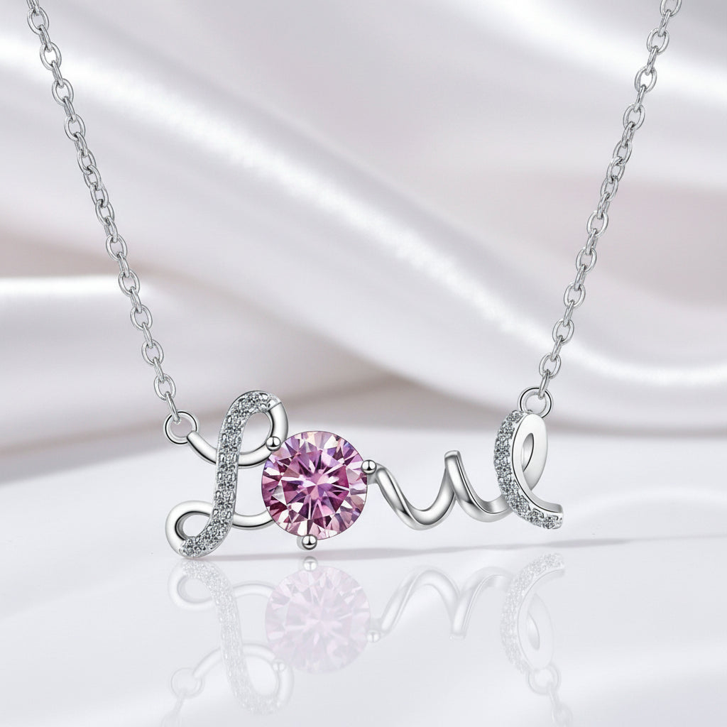 1.0 Ct Round Cut Diamond Birthstone Love Design Necklace-Black Diamonds New York