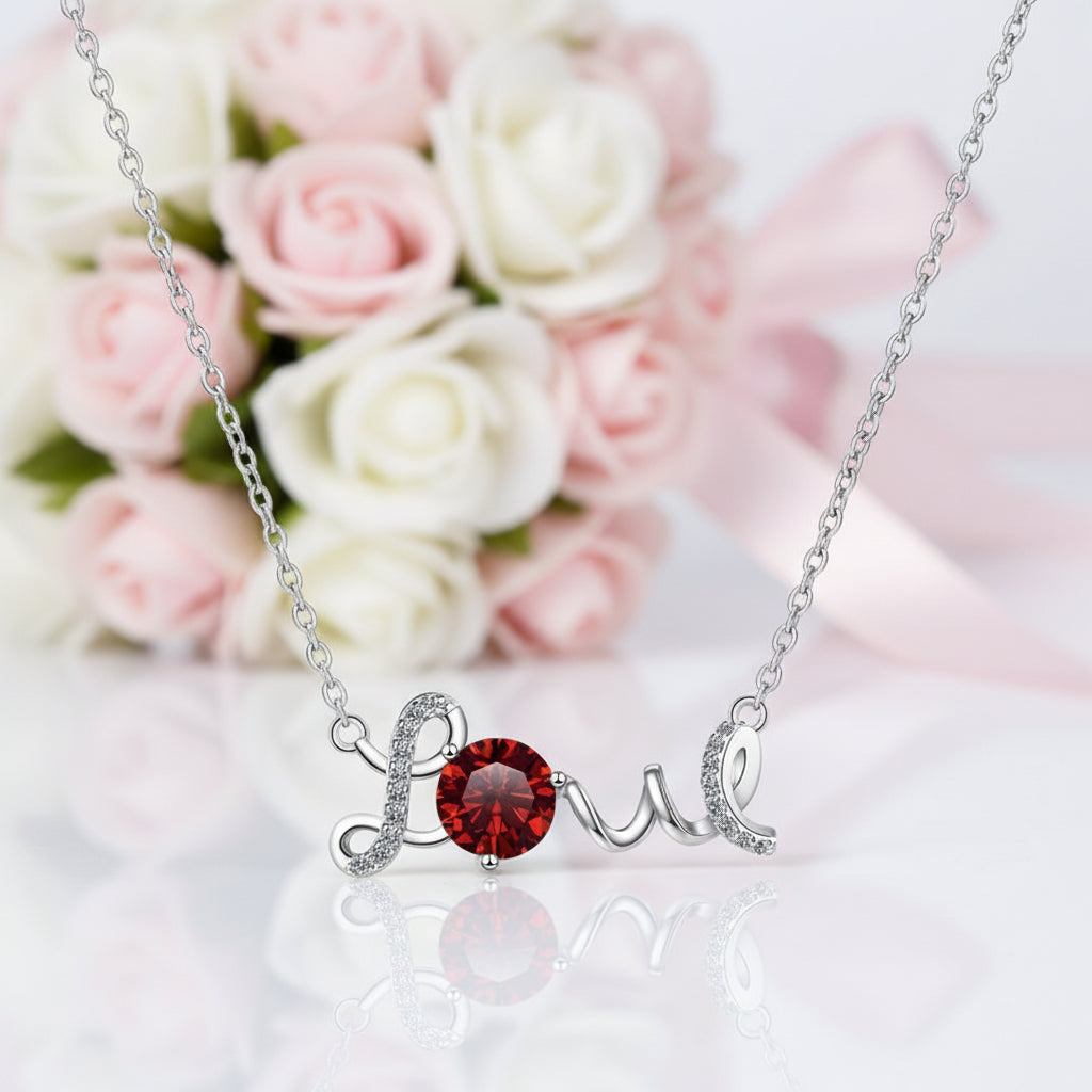 1.0 Ct Round Cut Diamond Birthstone Love Design Necklace-Black Diamonds New York