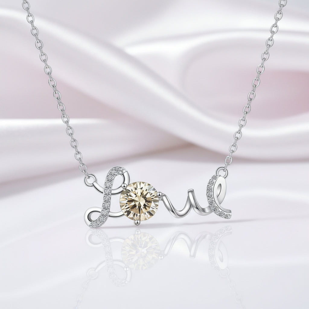 1.0 Ct Round Cut Diamond Option Birthstone Love Design Necklace-Black Diamonds New York
