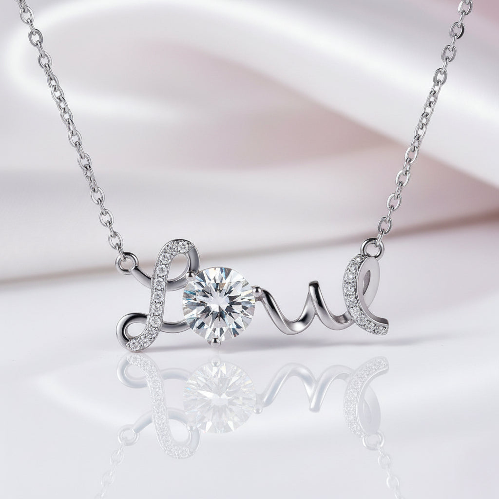 1.0 Ct Round Cut Diamond Birthstone Love Design Necklace-Black Diamonds New York