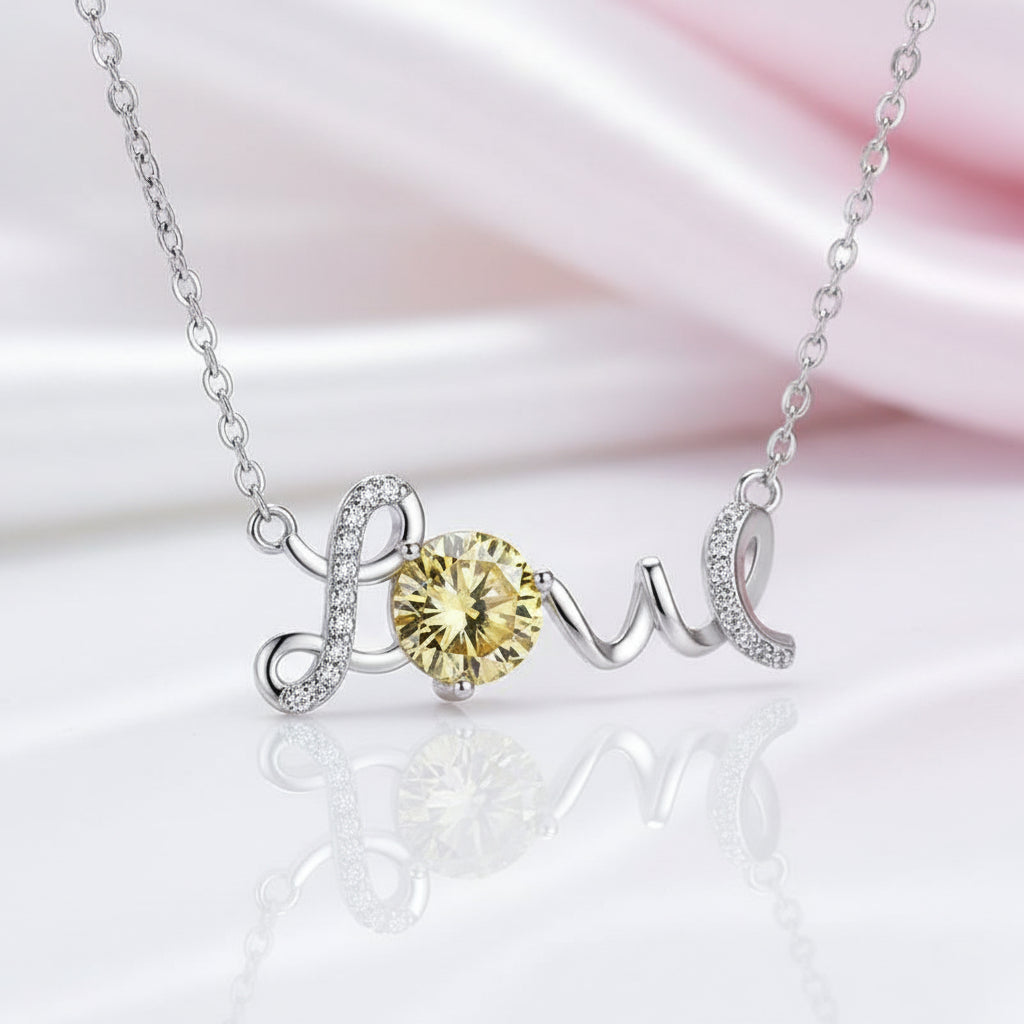 1.0 Ct Round Cut Diamond Birthstone Love Design Necklace-Black Diamonds New York