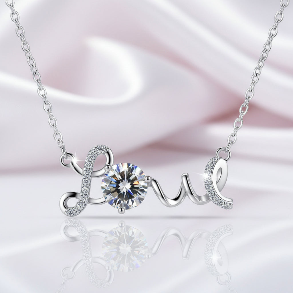 1.0 Ct Round Cut Diamond Birthstone Love Design Necklace-Black Diamonds New York