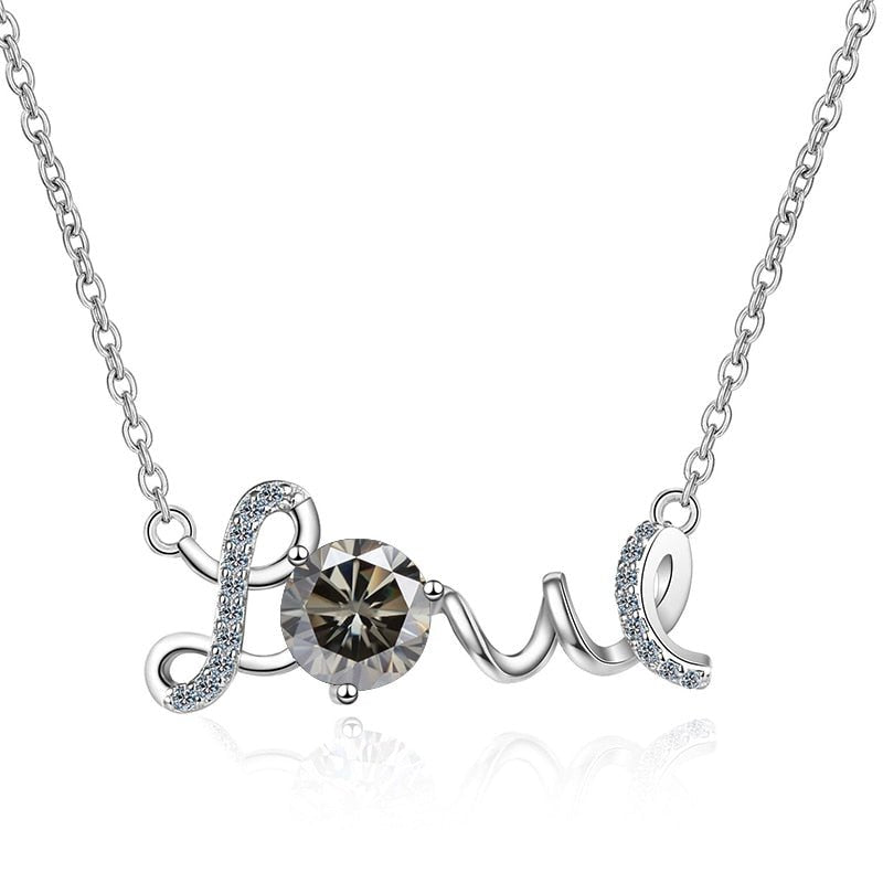 1.0 ct Round Cut Moissanite Love Design Necklace - Black Diamonds New York