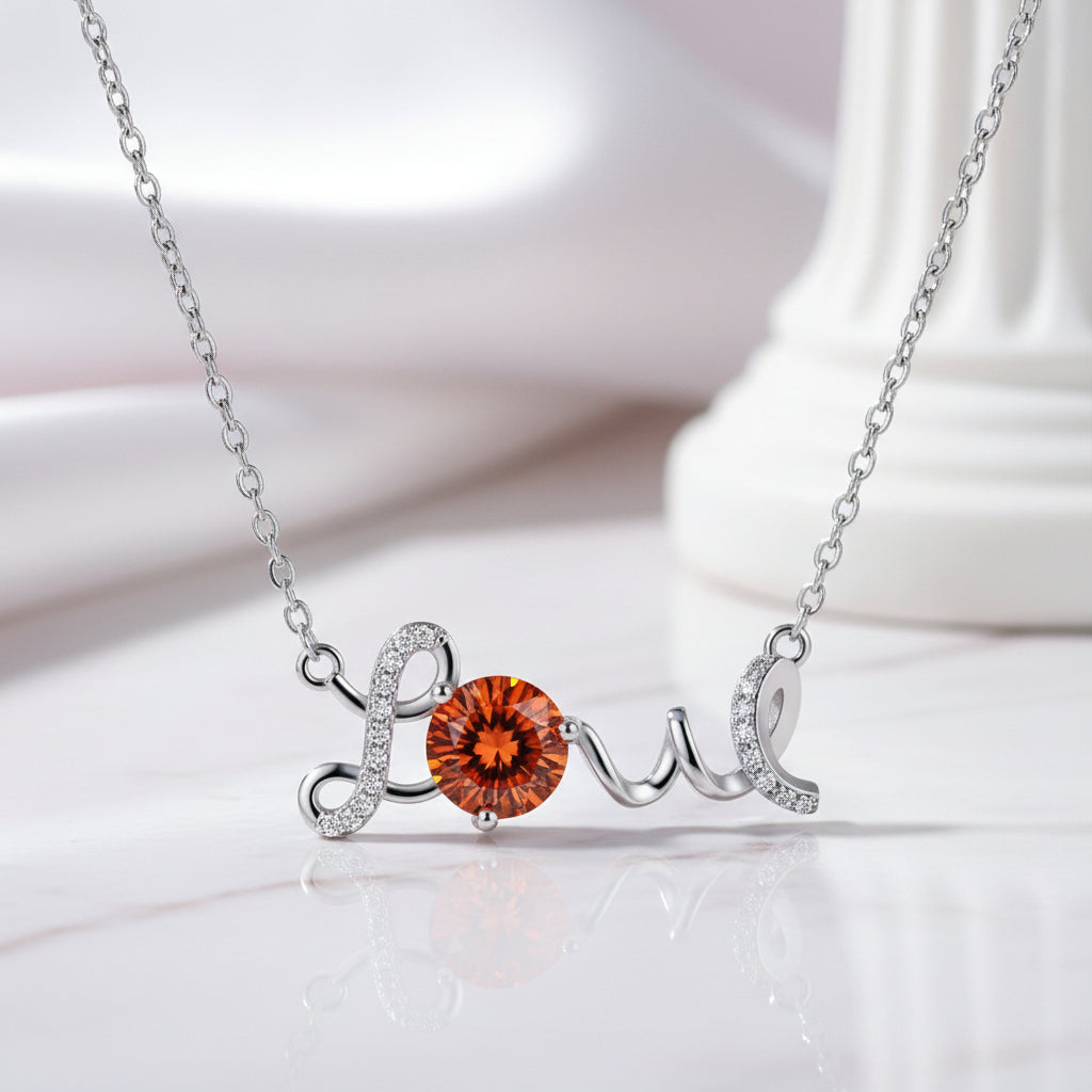 1.0 Ct Round Cut Diamond Birthstone Love Design Necklace-Black Diamonds New York