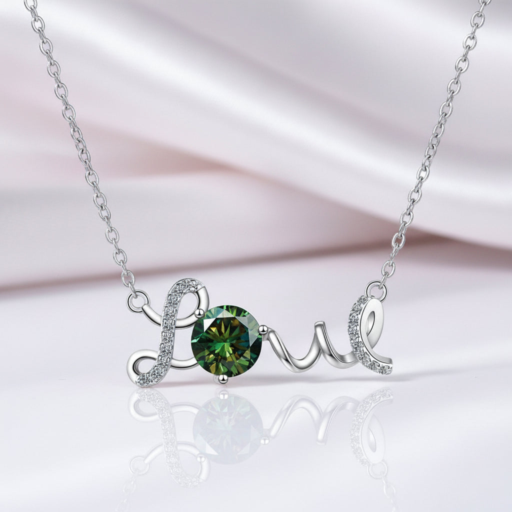 1.0 Ct Round Cut Diamond Birthstone Love Design Necklace-Black Diamonds New York