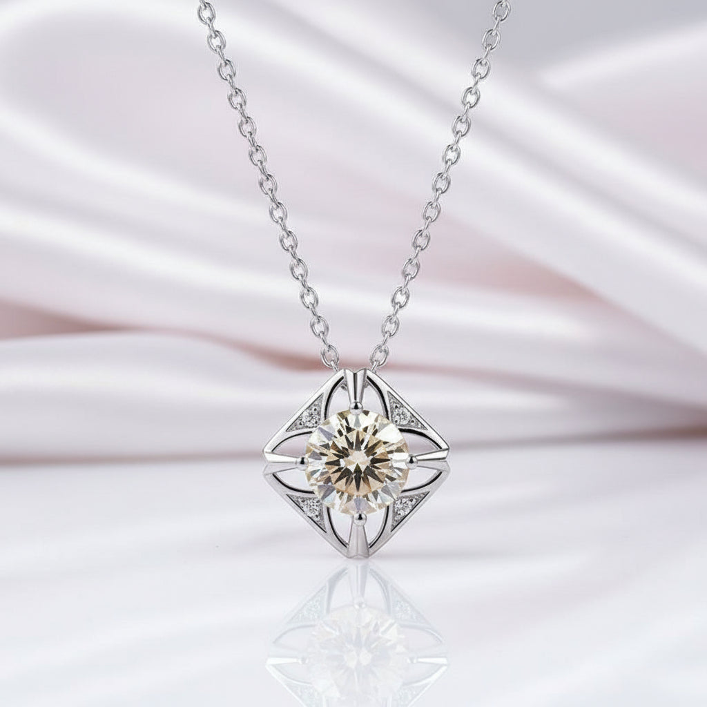 1.0 Ct Round Cut Diamond Square Pendant Necklace-Black Diamonds New York