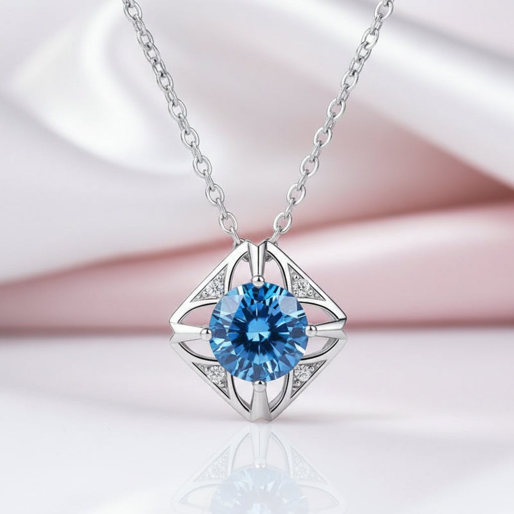 1.0 Ct Round Cut Diamond Square Pendant Necklace-Black Diamonds New York