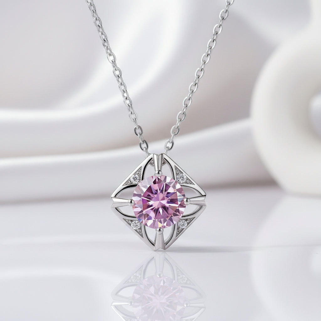 1.0 Ct Round Cut Diamond Square Pendant Necklace-Black Diamonds New York