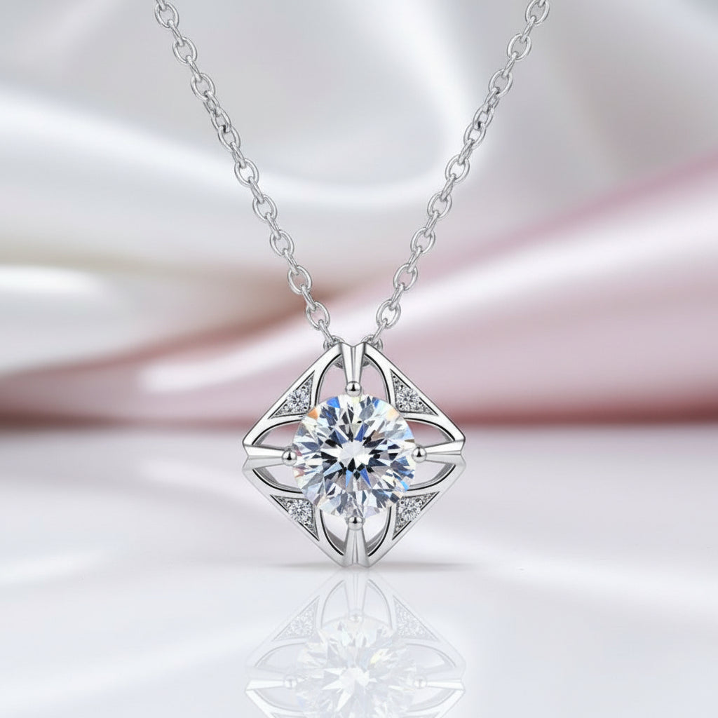 1.0 Ct Round Cut Diamond Square Pendant Necklace-Black Diamonds New York