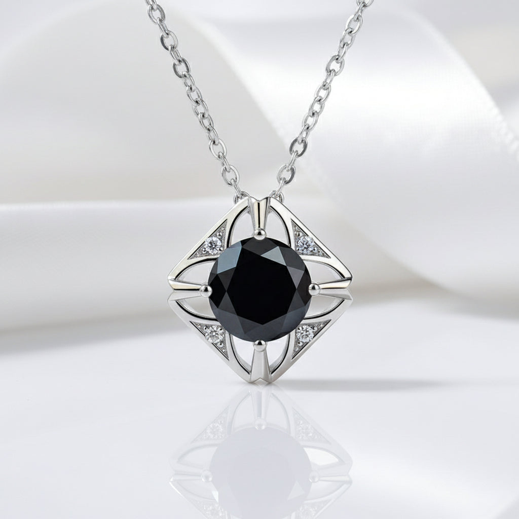 1.0 Ct Round Cut Diamond Square Pendant Necklace-Black Diamonds New York