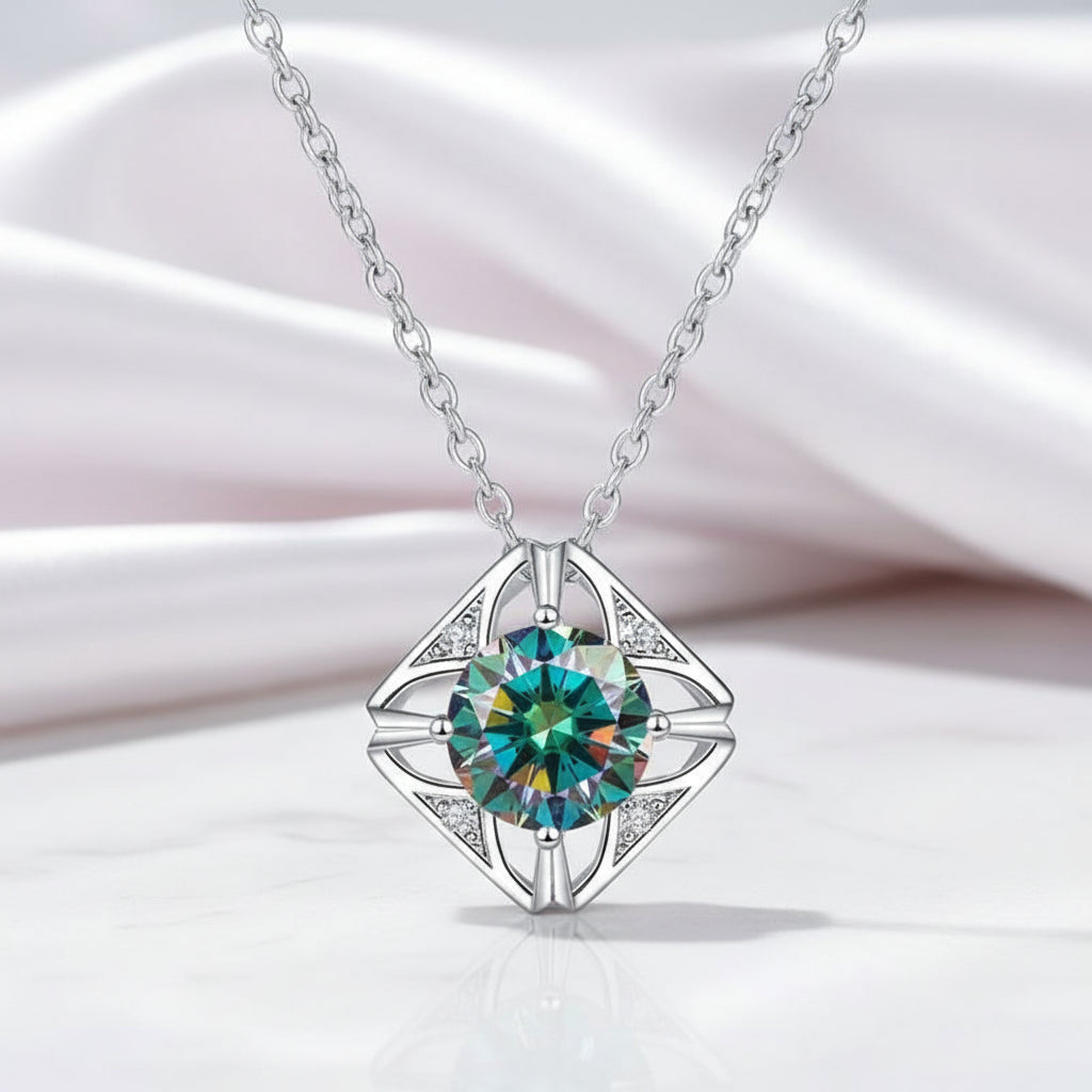 1.0 Ct Round Cut Diamond Square Pendant Necklace-Black Diamonds New York