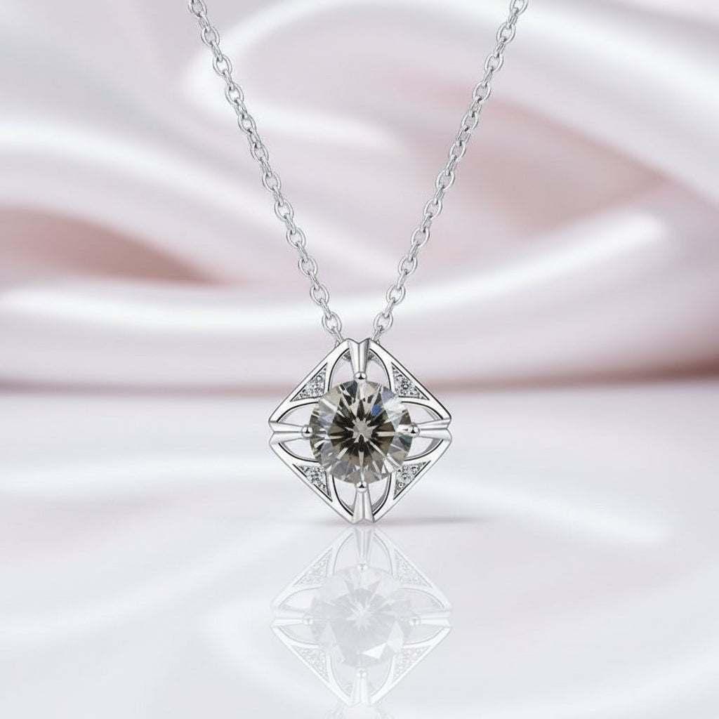 1.0 Ct Round Cut Diamond Square Pendant Necklace-Black Diamonds New York